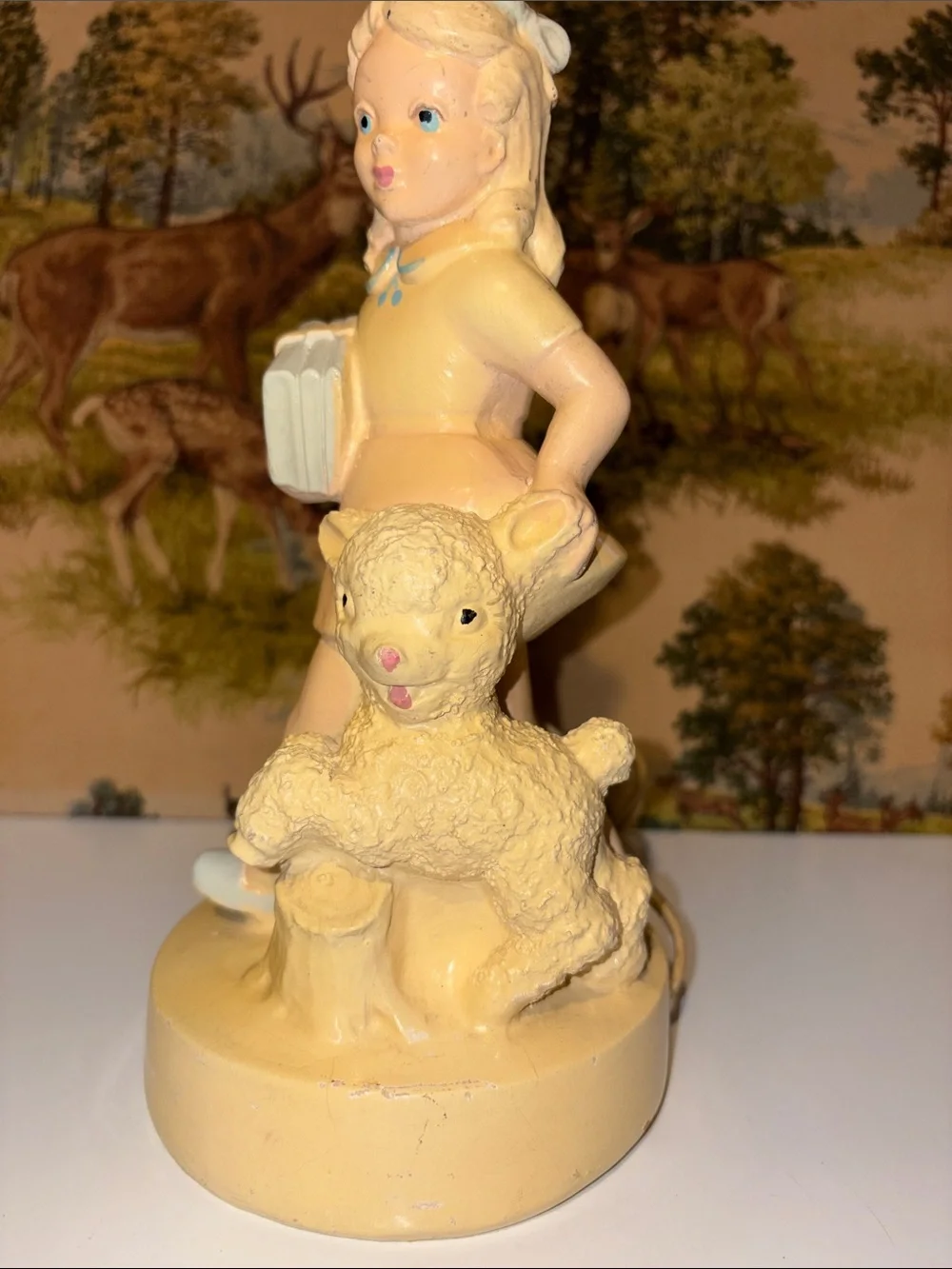 Vintage 1960s Ceramic Girl & Lamb Accent Lamp Works Nightlight Nursery Bedroom